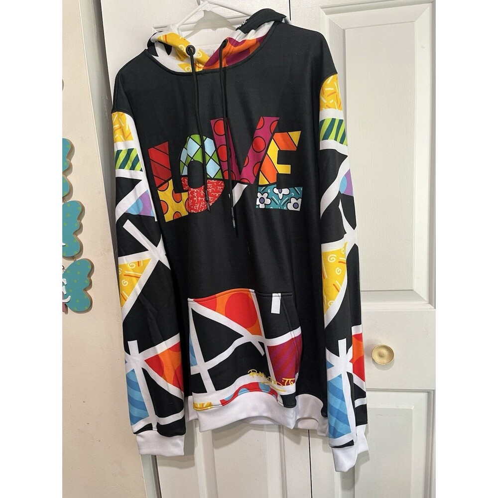 FRESHHOODS Men’s Black Fleece Pullover Hoodie Britto Graphic Print Pockets XL